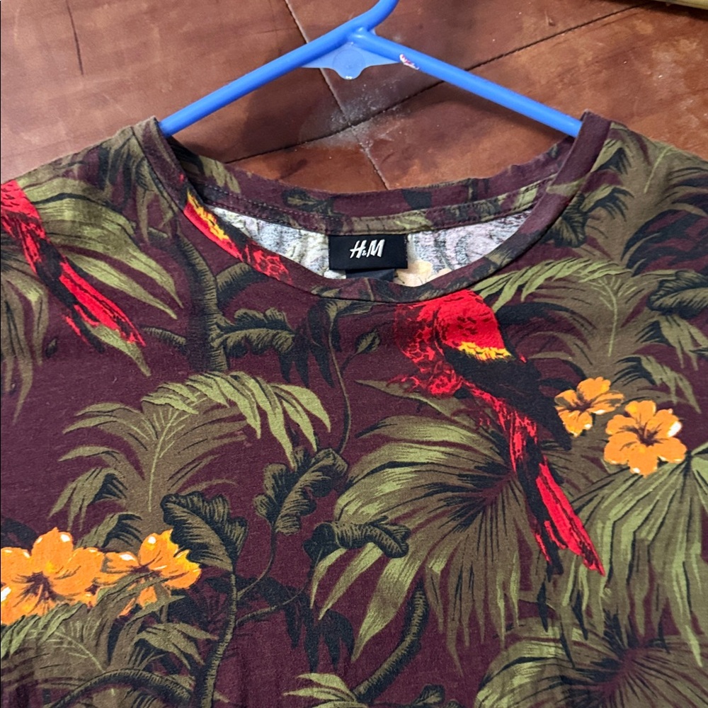 H&M Multicolor Tropical Bird Print Top